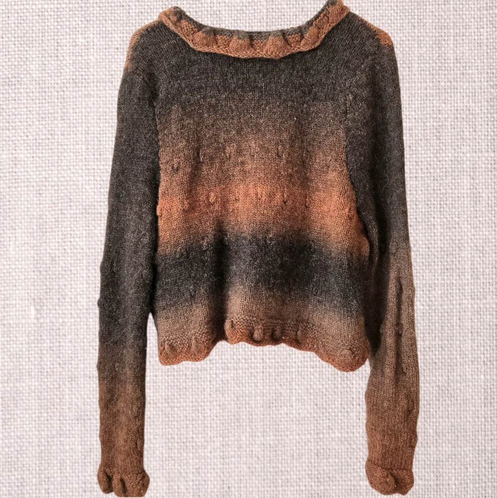 Cropped Mohair Sweater Ombre Fall Colors Ruffle Texture Boho Whimsygoth Fairy - Picture 6 of 10